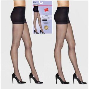 Hanes Premium Women's 2pk Ultra Sheer Run Resist Pantyhose Black M